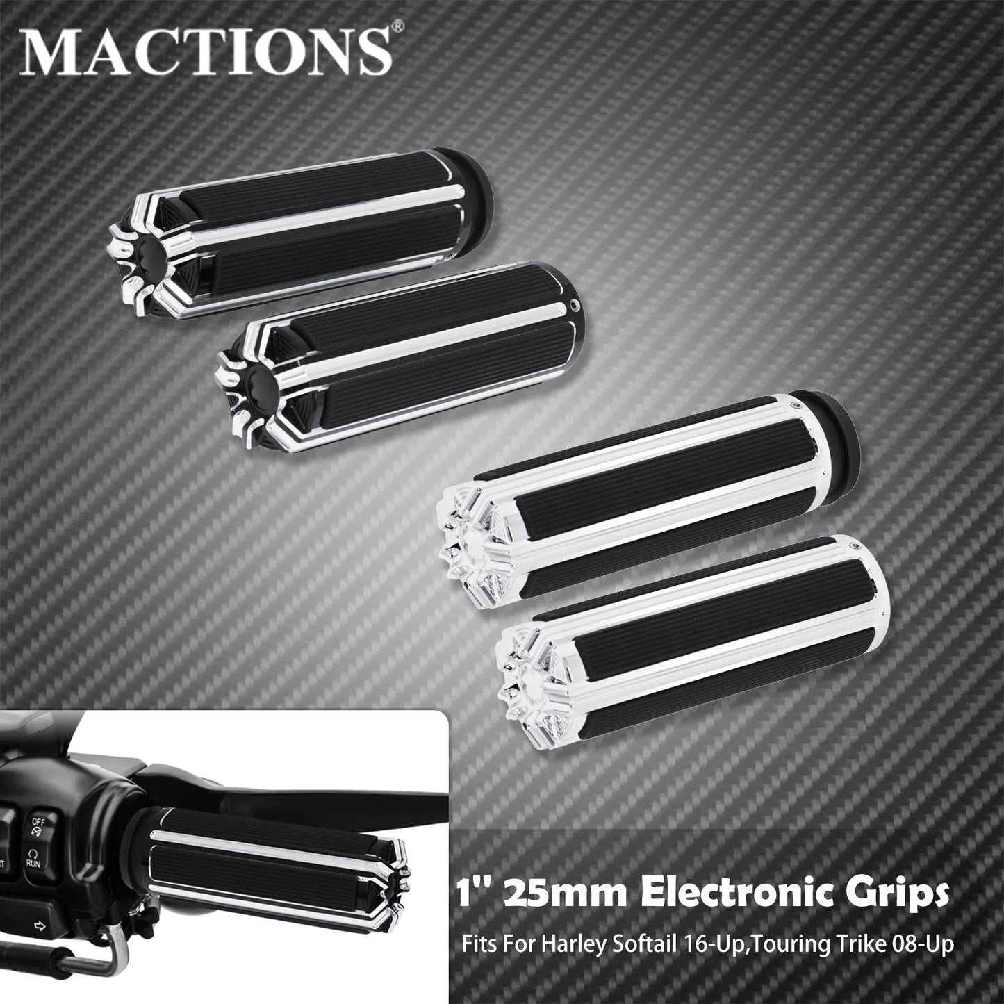 1'' Electronic Hand Grips Motorcycle 25mm Throttle Handle Bar Black/Chrome For Harley Softail FXDLS Breakout Touring FLHR Trike
