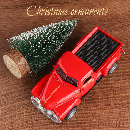 Mini truck+Christmas tree 2-piece ornament set; a good thing for home atmosphere decoration; living room and office desk ornamen