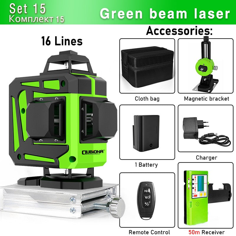Nível a Laser Clubiona 16/12 Linhas linha verde Autonivelante 360 Horizontal e Vertical Nível a Laser de Feixe Verde Super Potente