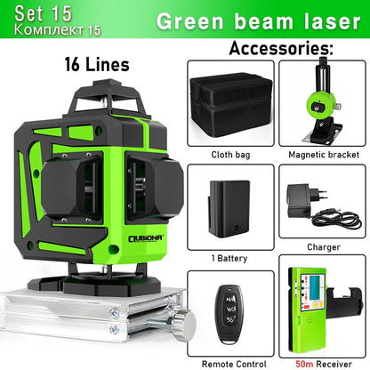 Nível a Laser Clubiona 16/12 Linhas linha verde Autonivelante 360 Horizontal e Vertical Nível a Laser de Feixe Verde Super Potente