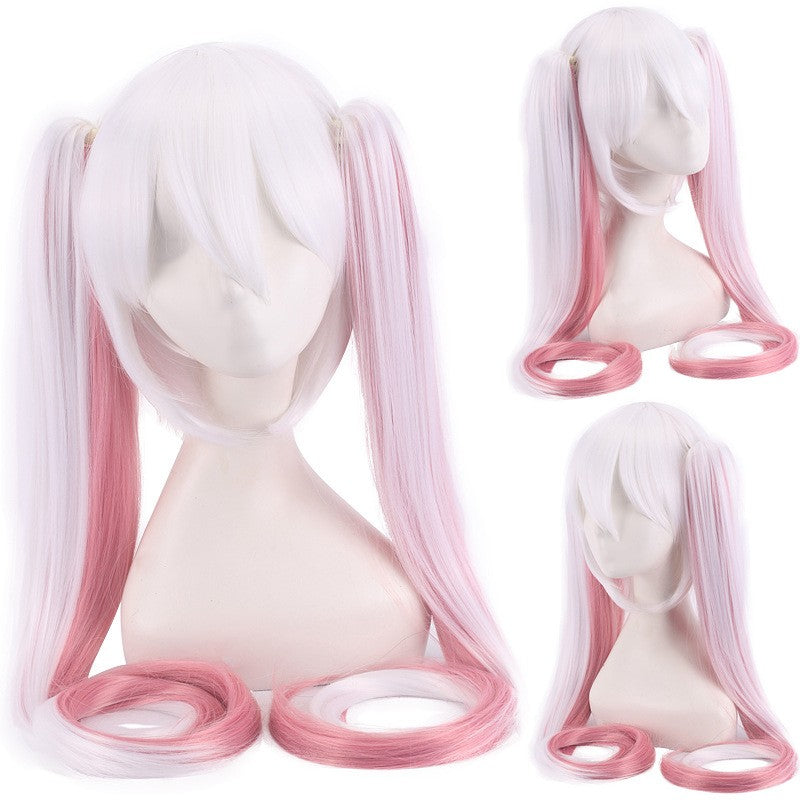 120CM Long Synthetic Hair Clips 2 Ponytails Lolita Green Pink Heat Resistant Party Wigs Synthetic Hair Hatsune Miku Wig Cosplay