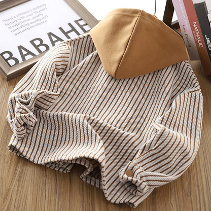 2025 Spring New Childrens 67 Striped Hooded Cardigan Sweatshirt