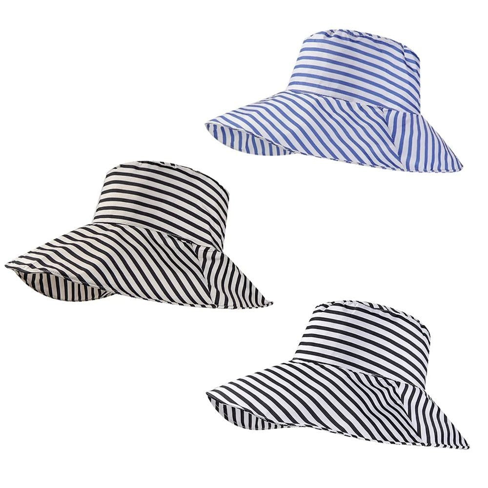 1Pcs Durable Sunproof Striped Bucket Hat Foldable Retro Summer Hat Big Head Circumference Fashion Sunscreen Basin Hat Women