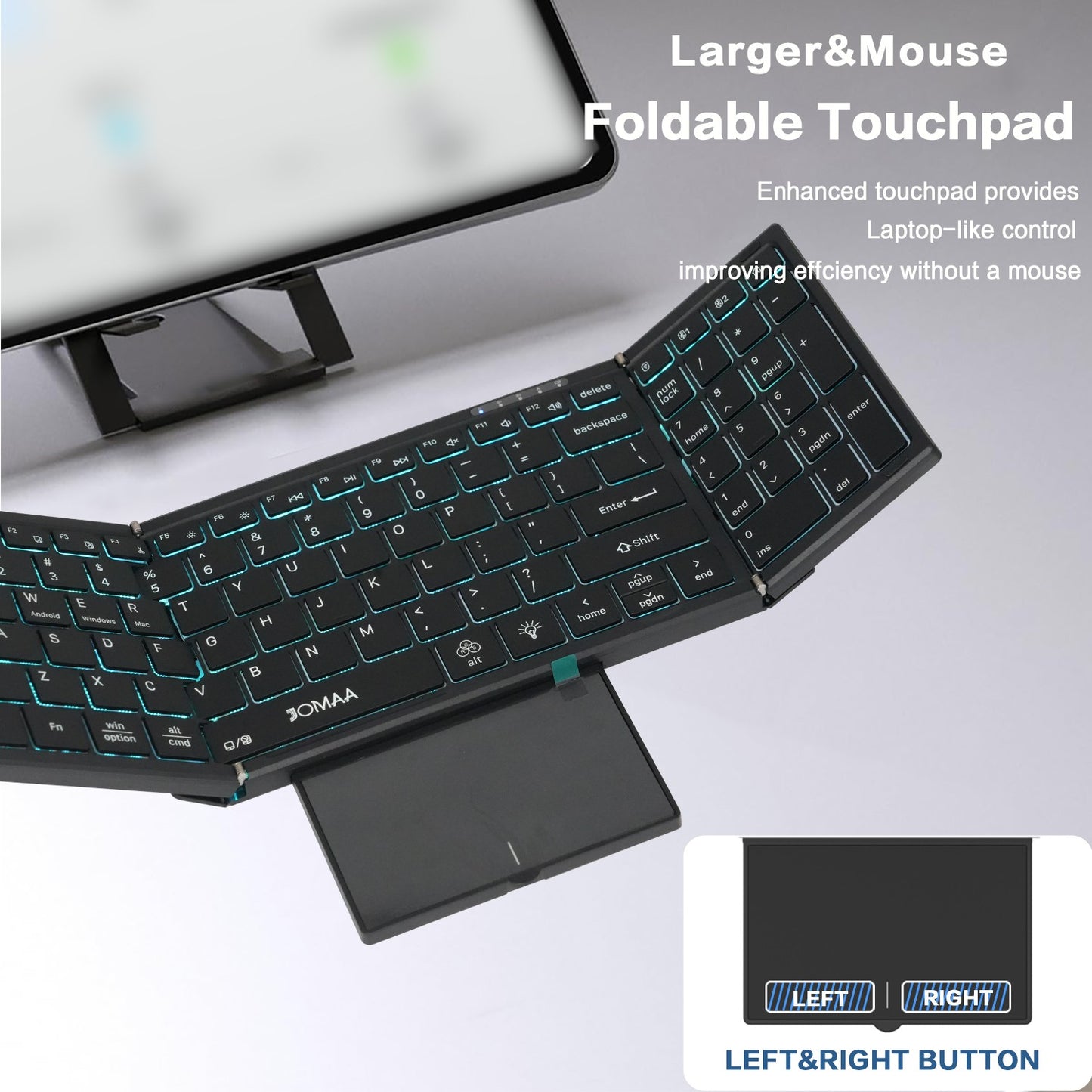 Portable Bluetooth Dual Mode Wireless Touchpad Keyboard with RGB Backlit,98Keys Foldable Office Keyboard for PC/Laptop/Mac-Black