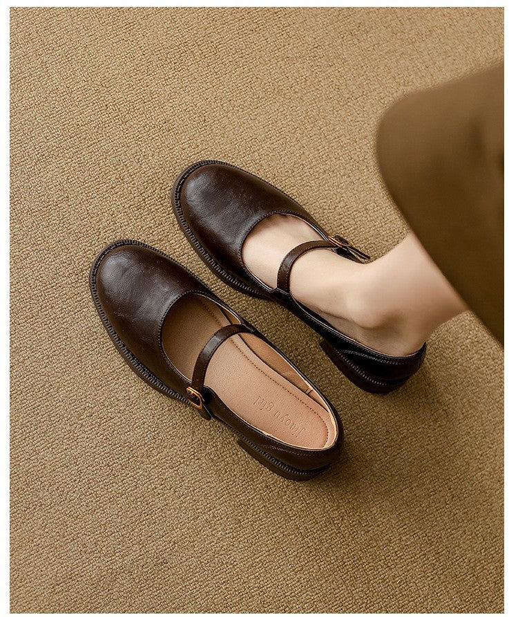 Mary Janes Women's Shoes Round Toe Flats Spring and Autumn New Fashion Buckle Strap Shallow Mouth Low Heels Loafers Women Flats