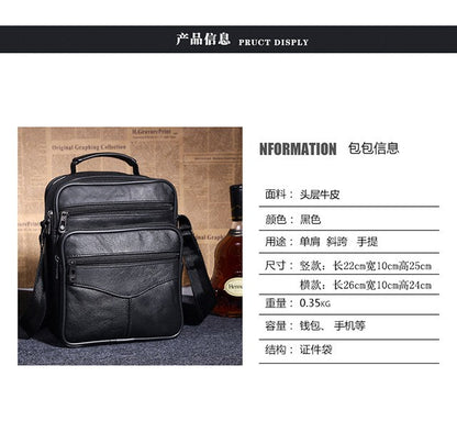 Men Genuine Leather Shoulder Bag Male Cowhide Leather Handbags Men's Large Zipper Messenger Bag Travel Tablet Bag Tote