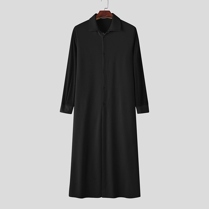 INCERUN Men Long Style Shirt Solid Color Lapel Long Sleeve Button Men Clothing Streetwear 2025 Loose Fashion Casual Camisas Tops