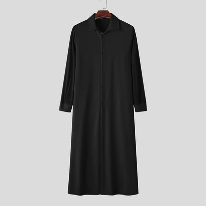 INCERUN Men Long Style Shirt Solid Color Lapel Long Sleeve Button Men Clothing Streetwear 2025 Loose Fashion Casual Camisas Tops