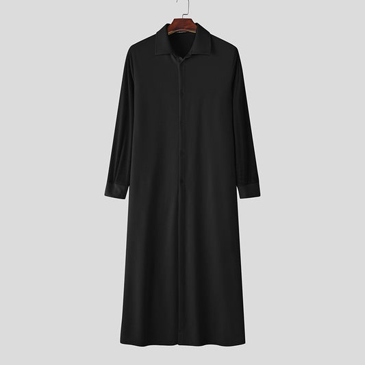 INCERUN Men Long Style Shirt Solid Color Lapel Long Sleeve Button Men Clothing Streetwear 2025 Loose Fashion Casual Camisas Tops