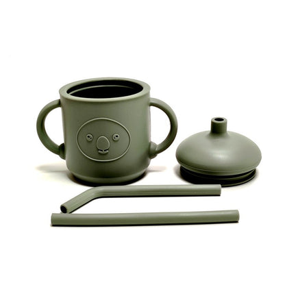 Silicone Learning Mug With Straw Children's Drop Resistant High Temperature Training Cup With Lid Baby Silicone Mug