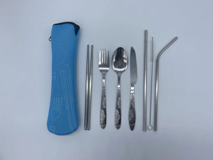7/3 Peças Conjunto de Talheres de Aço Inoxidável para Acampamento ao Ar Livre Faca de Bife Garfo Colher para Comida Ocidental Bolsa de Pano Criativa Portátil
