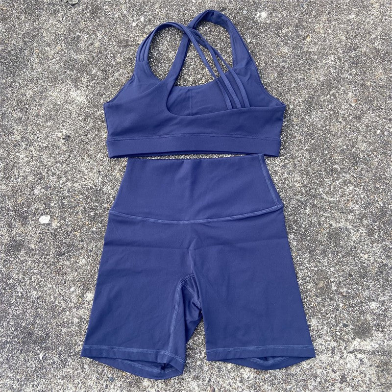 Yoga Fitness Suit Shorts Set Gym Sports Set Women Clothes 2 Piece Sports Bra Top High Waist Short Legging Running Tracksuit