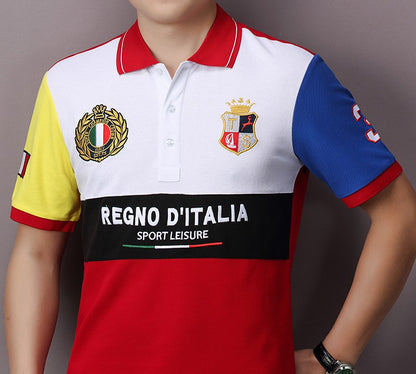 New men's polo shirt Italian leisure advanced pure cotton high-end embroidery luxury original design color contrast