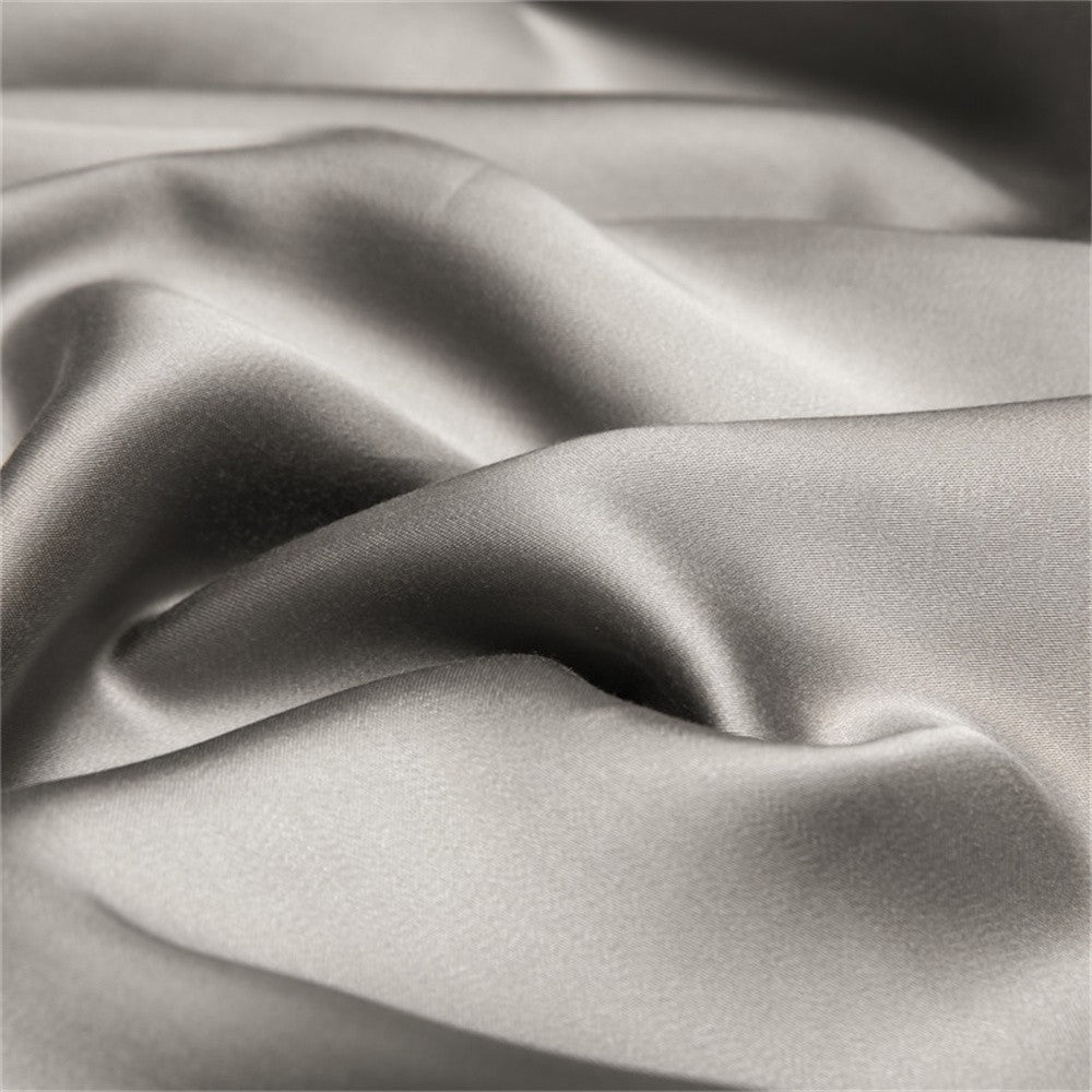 Lofuka Luxuoso Conjunto de Cama Cinza Escuro 100% Seda Pura Capa de Edredom Lençol Fronha para Sono Saudável Casal Queen King