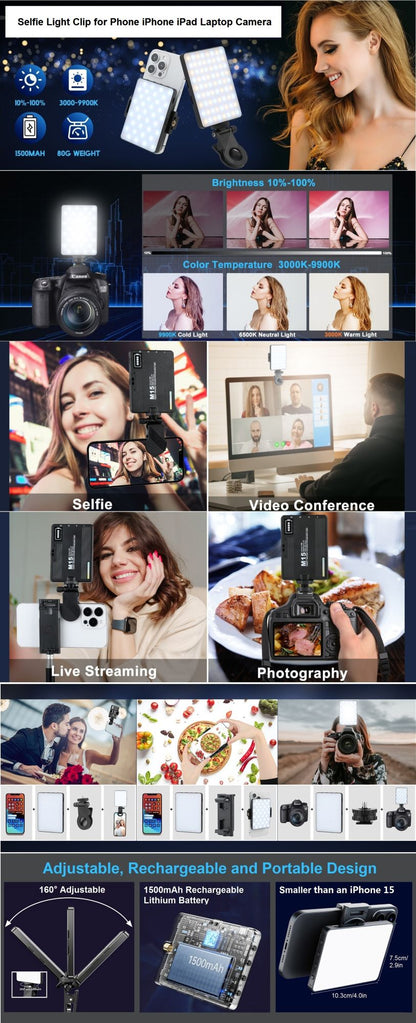 Luz de Selfie com Clipe no Celular para iPhone iPad Laptop Câmera LED Telefone Luz de Preenchimento com Clipe para Vídeo Tiktok Maquiagem
