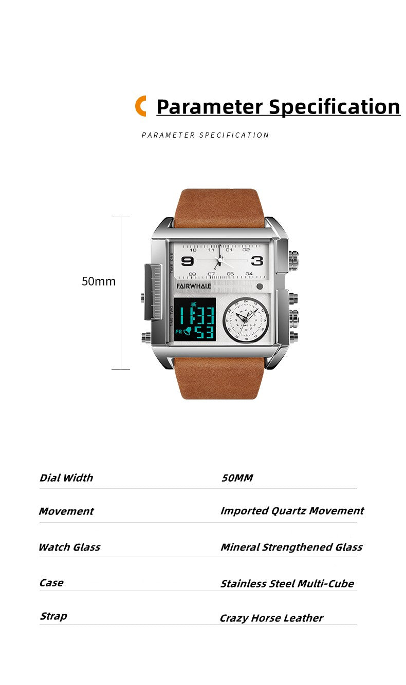 Mark Fairwhale Luxury Quartz Watches Men Fashion Brown Leather Strap Clock Military Waterproof Square Electronic WristWatch 2023