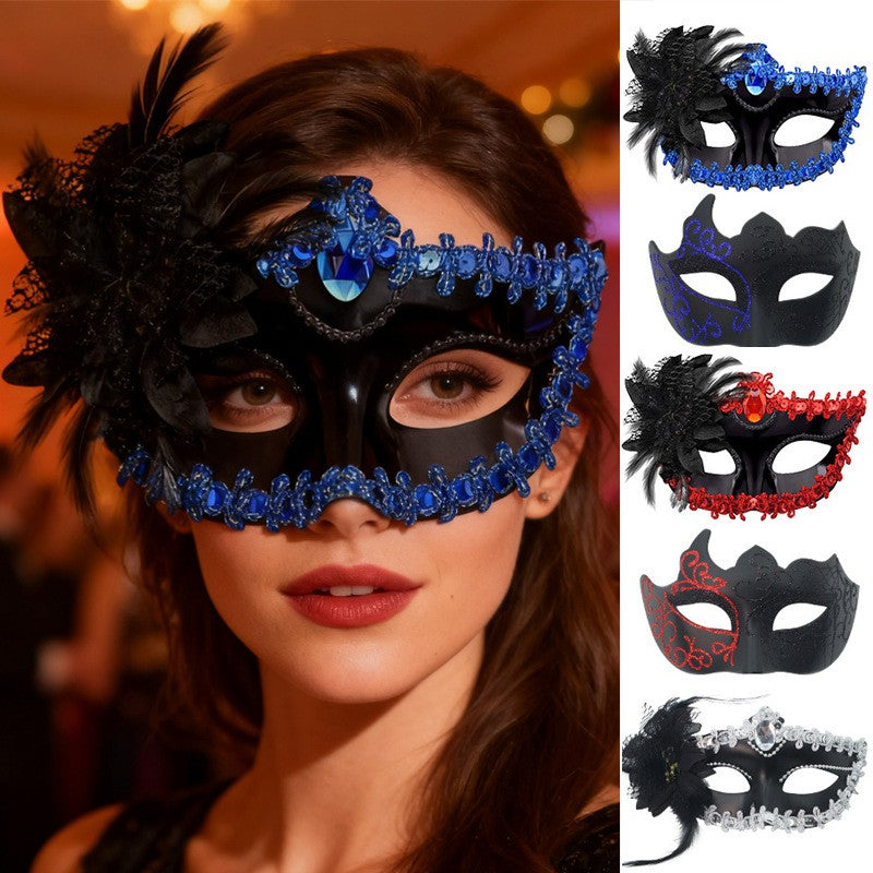 2PCS Couple Masks Sexy Painted Masquerade Venice Feather Flower Party Half Face Cover Wedding Carnival Performance Costume Prom