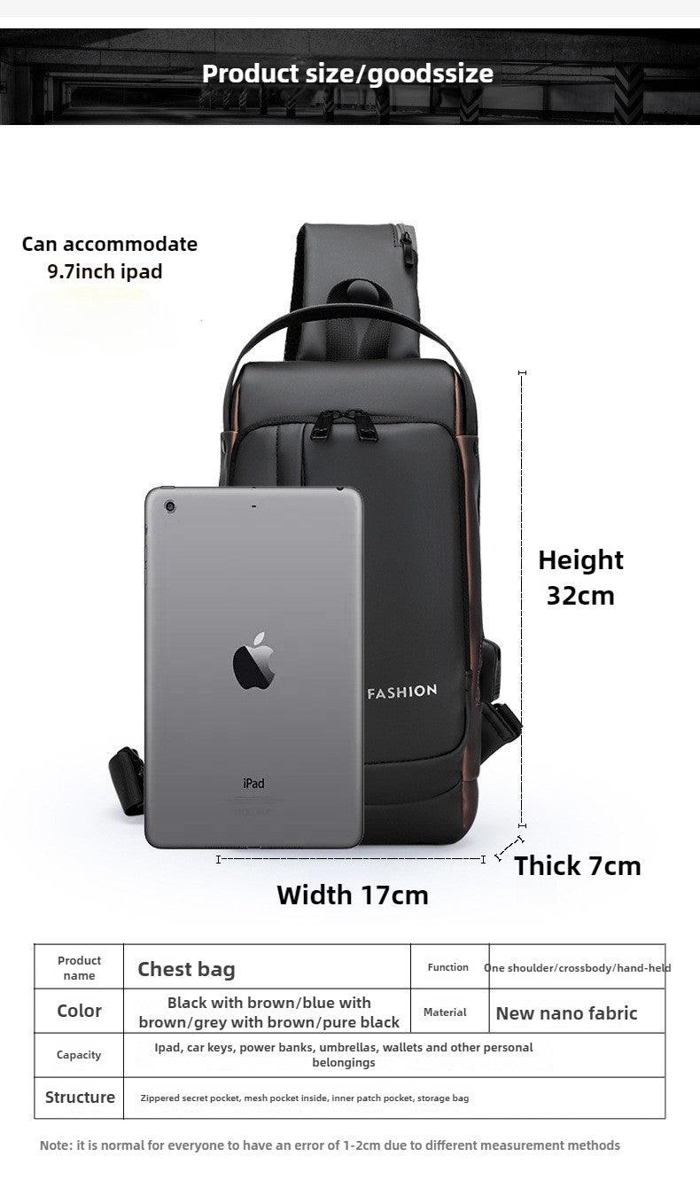 Men Anti Theft Chest Bag Shoulder Bags USB Charging Crossbody Package School Short Trip Messengers Bags Men's Oxford Sling Pack