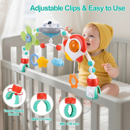 Baby Stroller Arch Toys Crib Music Rotating Bouncers Toys Fine Motor Skills Sensory Development Arch Car Seat Toys for New Born