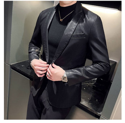 Fashion Men's Casual Leather Dress Suit Coat Male Fashion Business Casual Pu Blazers Jacket Casual Blazer Jackets Man Outerwear