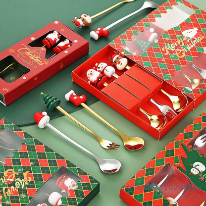1 Set Christmas Fork And Spoon Tableware Gift Box , Stainless Steel Tableware, Coffee, Tea And Dessert Fork And Spoon