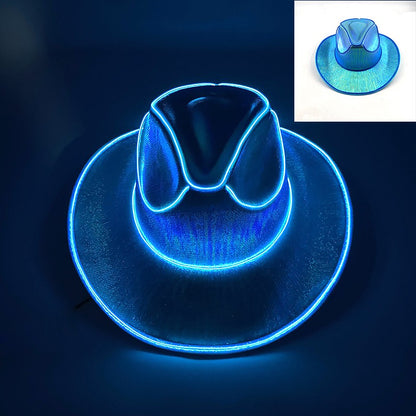 Chapéu de Cowboy LED Sem Fio, Chapéu de Cowboy Luminoso, Chapéu de Cowgirl Rosa para Discoteca, Noivas, Acessórios para Shows, Boates e Festas a Fantasia