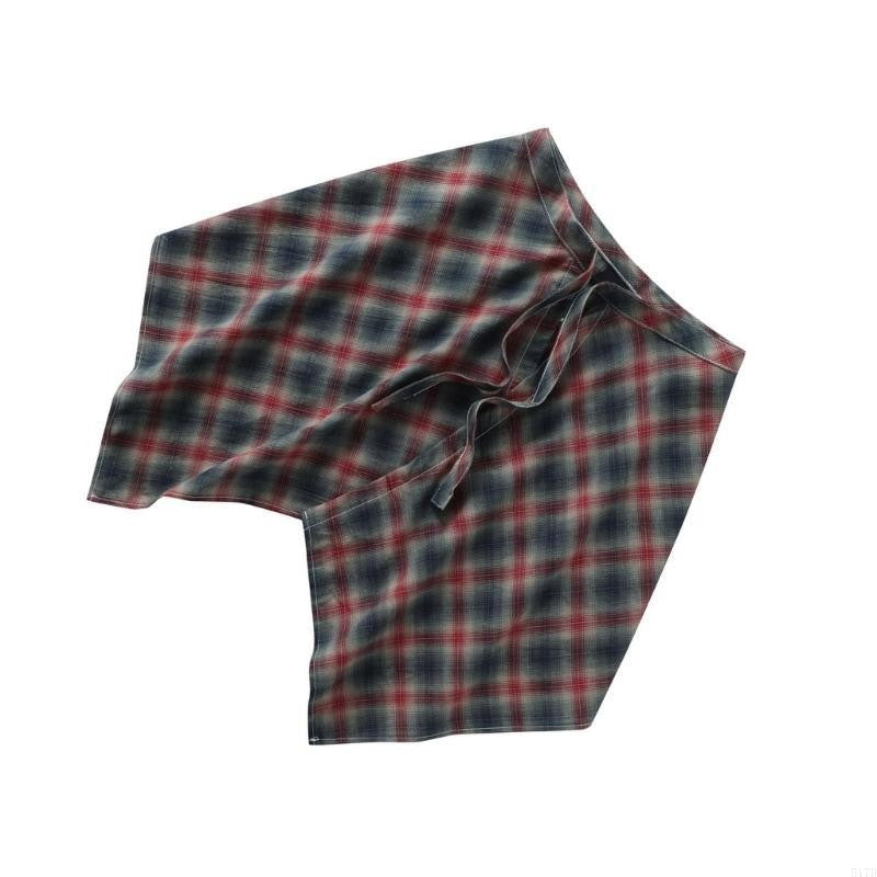 Women Checkered Wrap Skirt Hiphop Streetwear Hip Scarf Tie Up Layered Underskirt 517D