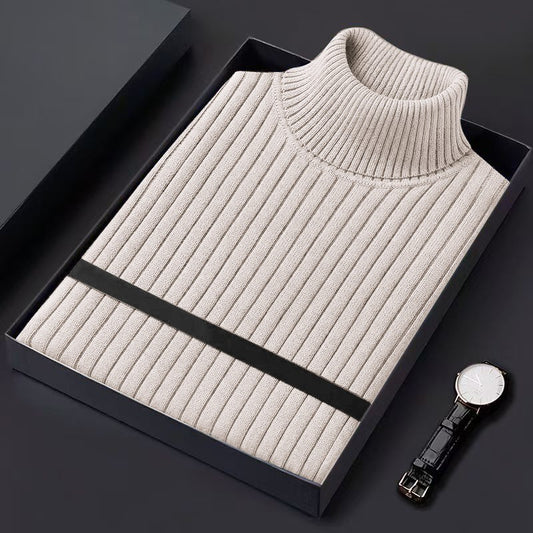 Autum Men's Slim Fit Pullover Sweaters Long Sleeve Turtleneck Sweater Casual Stripe Knitted Winter Warm Outdoor Streetwear