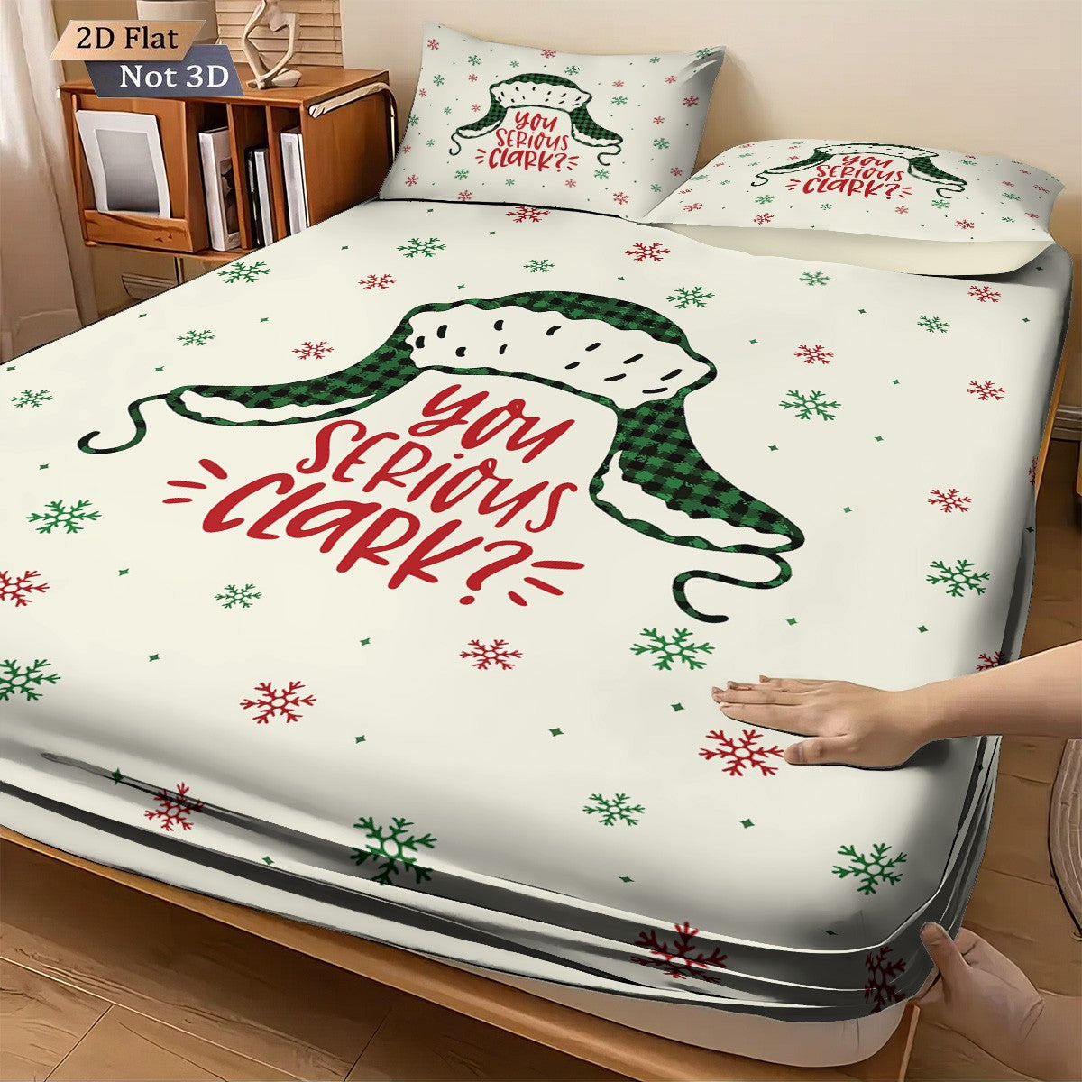 3pcs Merry Christmas Snowflake Print Coreless Bed Sheet Set, Multi Size Comfortable Bed Cover Bedroom Bedding Holiday Decoration