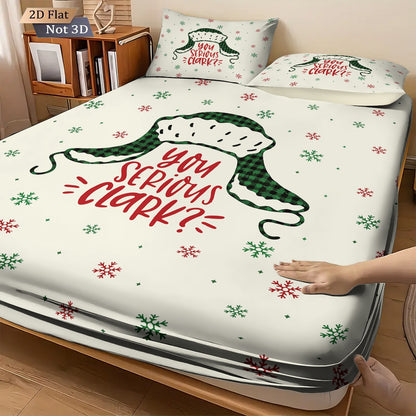 3pcs Merry Christmas Snowflake Print Coreless Bed Sheet Set, Multi Size Comfortable Bed Cover Bedroom Bedding Holiday Decoration