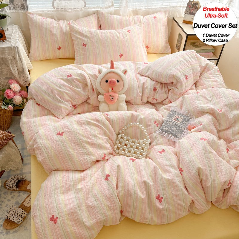 Cute Duvet Cover Set 3-Piece Breathable Ultra-Soft Bedding Set with 1 Duvet Cover and 2 Pillowcases, Sweet Girly Bed Set Decor