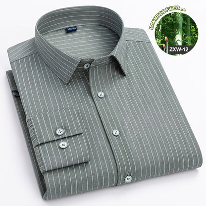 Bamboo Fiber Casual long-sleeve shirts for man elastic Anti-wrinkle striped slim fit formal shirt soft business designer clothes