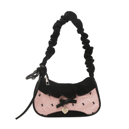 New Cute Checkered Handbags Sweet Lace Underarm Bag Bowknot Armpit Shoulder Crossbody Bag Y2k Fashion Casual Shoulder Bag