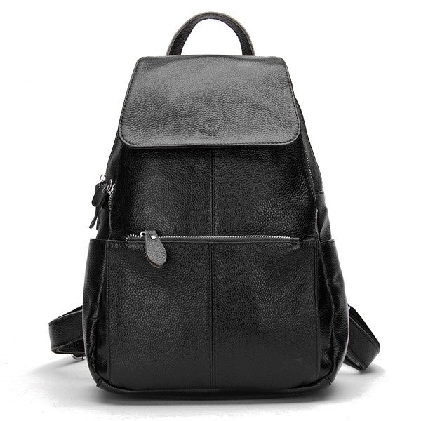 Zency Mochila Feminina Elegante Preta Branca Couro Genuíno Qualidade A++ Antifurto Grande Capacidade Mochila de Viagem Designer