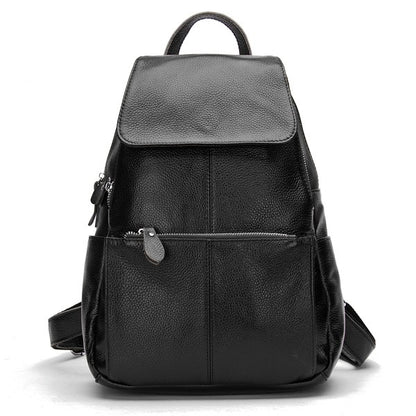 Zency Mochila Feminina Elegante Preta Branca Couro Genuíno Qualidade A++ Antifurto Grande Capacidade Mochila de Viagem Designer
