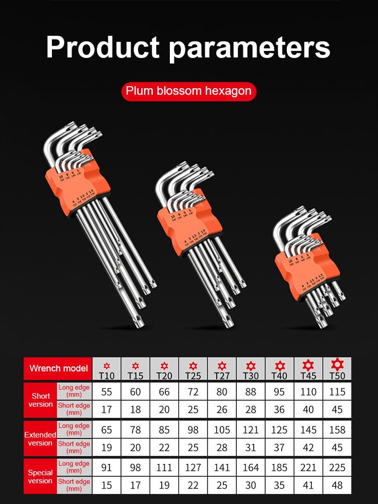Conjunto de 9 Chaves Torx Estrela Kits Chaves Allen Hexagonais Chaveiros de Cabeça Hexagonal com Ponta Dupla Tipo L Chave de Fenda Estrela Ferramentas Manuais de Reparo