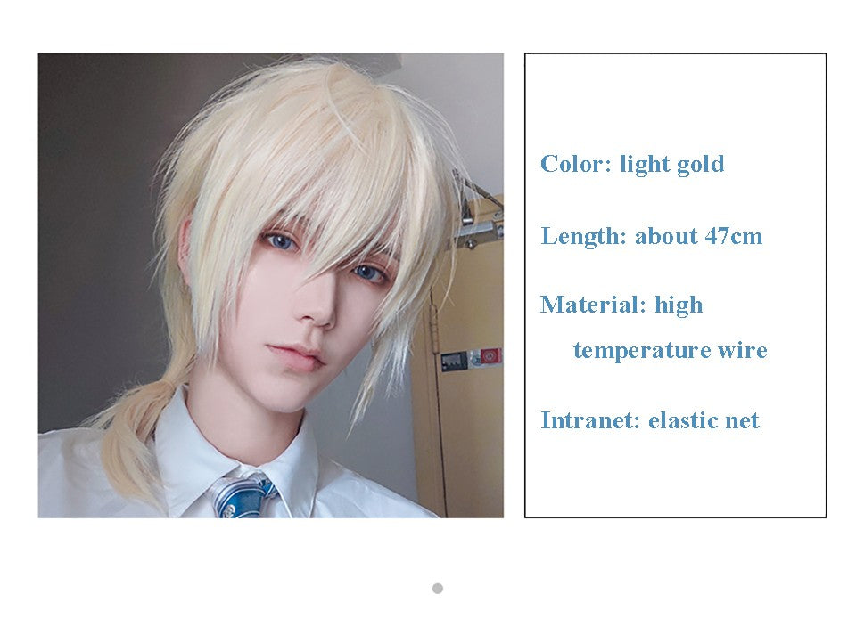 Peruca MEIFAN Sintética Curta para Cosplay Lolita Anime Masculina Cabelo Liso Masculino Fibra de Alta Temperatura Rosa Azul Louro Ombré Preto Peruca