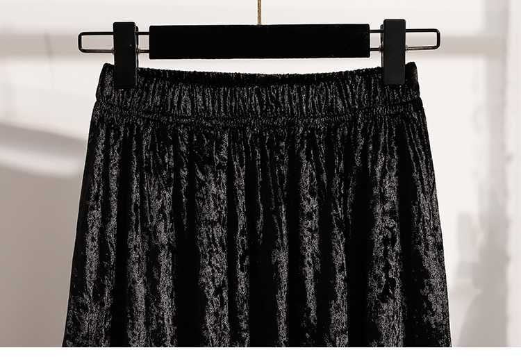 Plus Size Plus Size Women's Velvet Pleated A- Line Midi Skirt Autumn Winter Slimming Half-length Versatile Fashionable Commut...