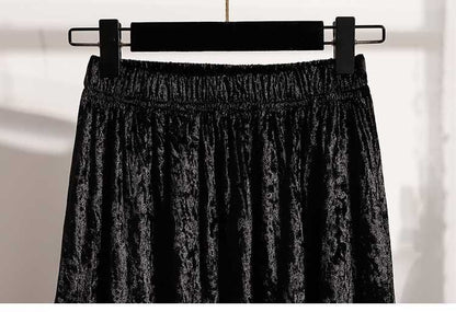 Plus Size Plus Size Women's Velvet Pleated A- Line Midi Skirt Autumn Winter Slimming Half-length Versatile Fashionable Commut...