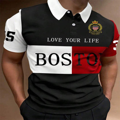 2025Manfinity Homme Manfinity Sporty Men's Simple Print Turndown Collar Ribbed Polo Shirt