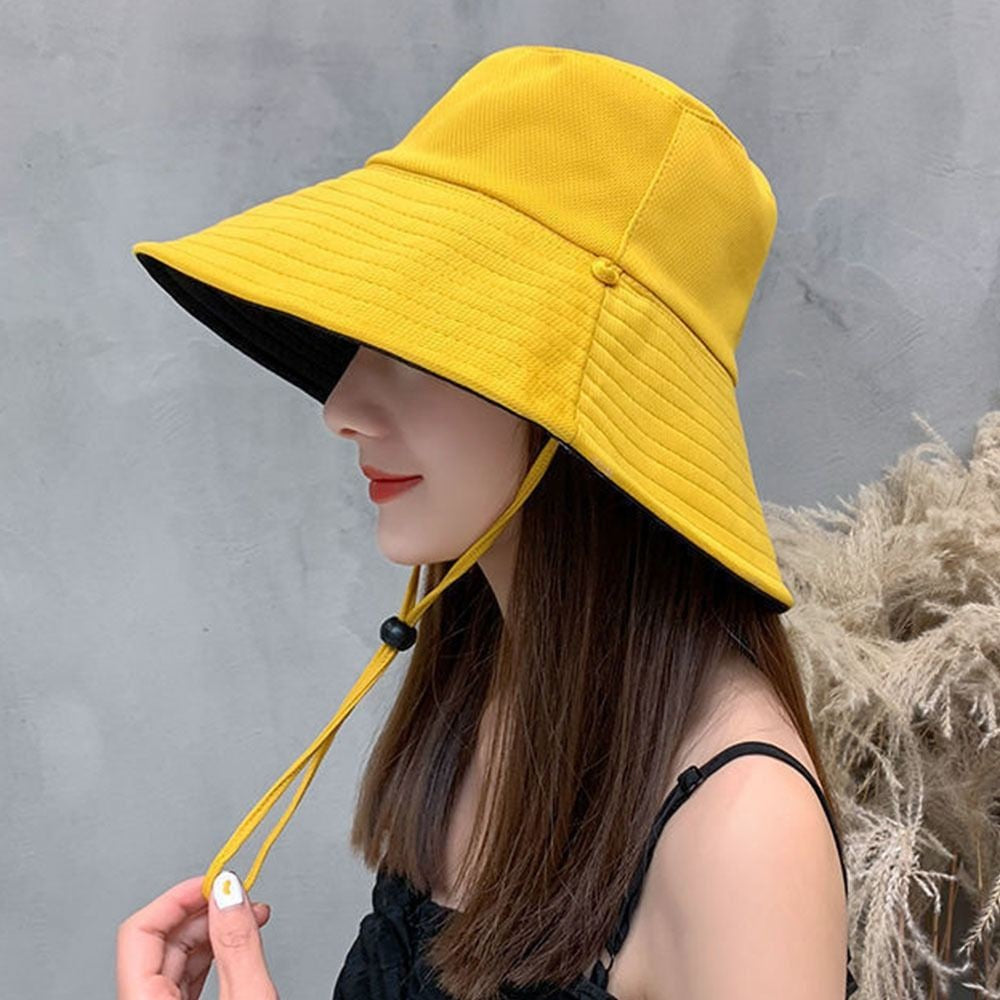 Double-Sided Sun Beach Cap Portable Fisherman Cap Foldable Panama Hat Solid Color Anti-UV Spring Summer Outdoor Beach Visor