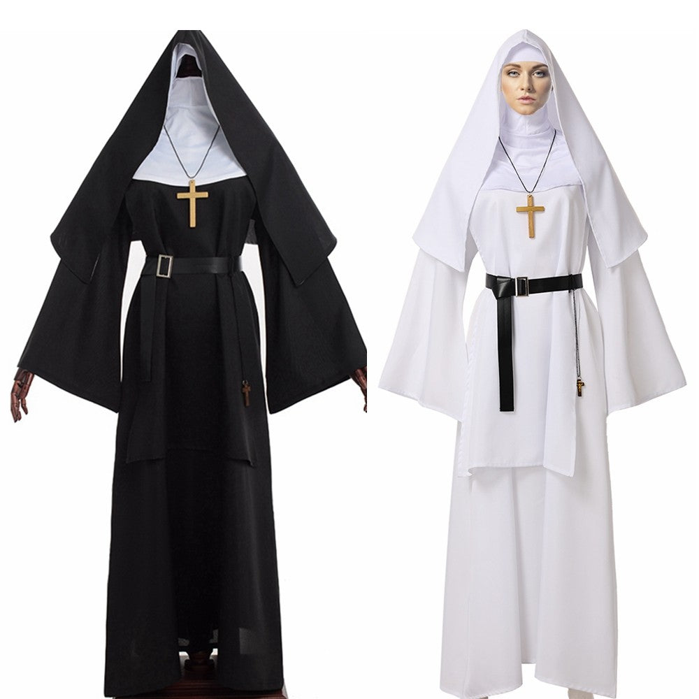 Nun Dress Halloween Costume for Women Scary Cosplay Mary Priest Dresses
