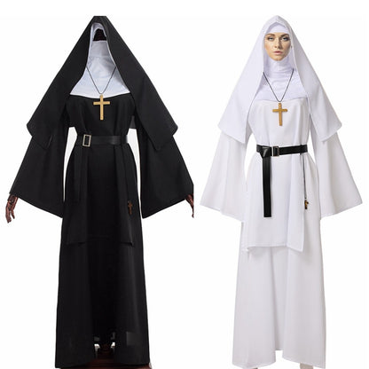Nun Dress Halloween Costume for Women Scary Cosplay Mary Priest Dresses