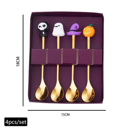 Conjunto de Talheres de Aço Inoxidável Halloween - Colher de Café Colher de Sobremesa Garfo de Fruta - Acessórios de Festa Temática