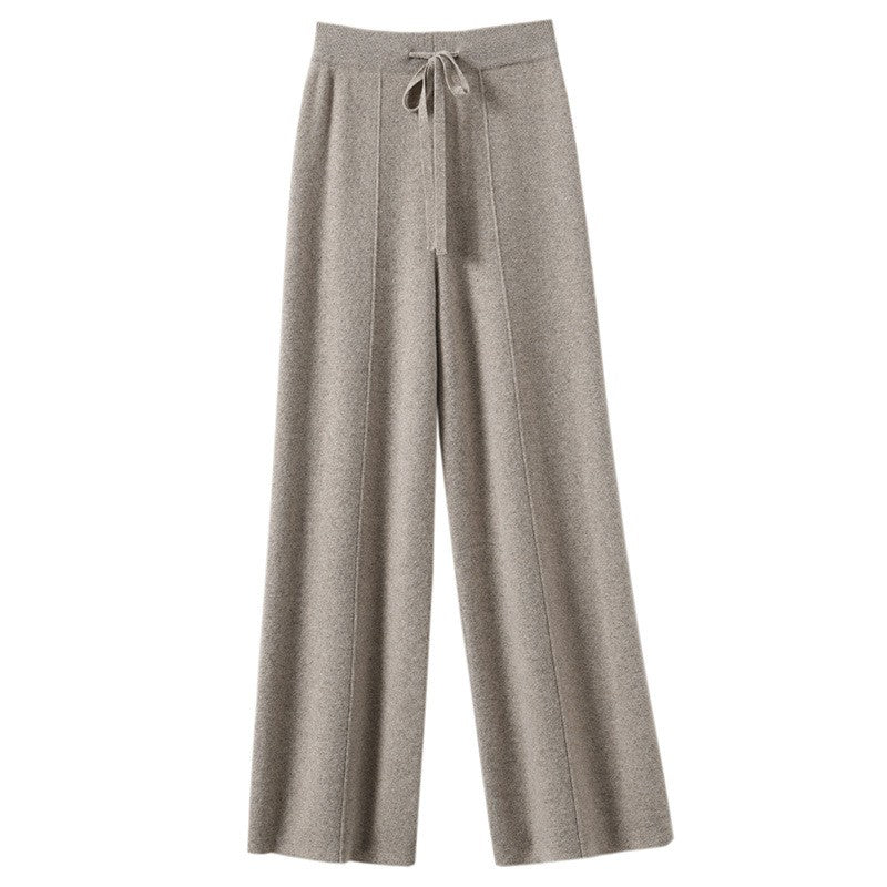 Women's High Waist Knit Wide Leg Pants Thermal Fleece Lined Drawstring Trousers in Earth Tones, Fall Winter Comfort Lounge Wear?