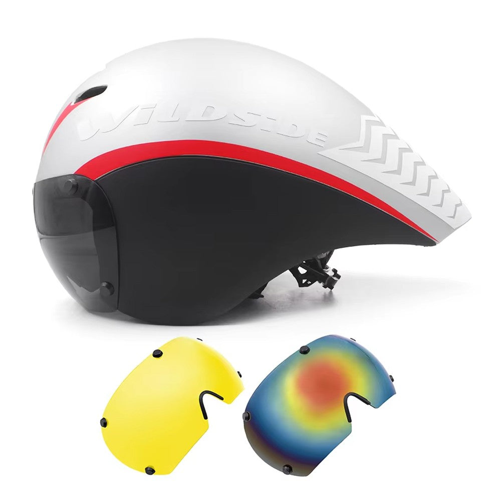 Capacete de Ciclismo de Estrada Wildside Aero TT Capacete de Segurança para Bicicleta de Triathlon Ultraleve com Óculos Acessórios para Bicicleta