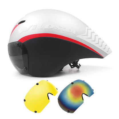 Capacete de Ciclismo de Estrada Wildside Aero TT Capacete de Segurança para Bicicleta de Triathlon Ultraleve com Óculos Acessórios para Bicicleta
