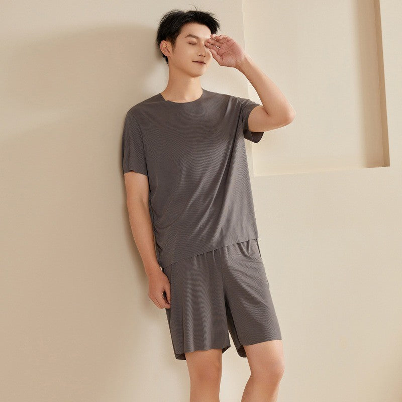 Super Thin Pajamas Suit Women Men Summer Ice Silk Cool Short-sleeved O-Neck Sleepwear Male Female Classic Simple Loungewear Suit