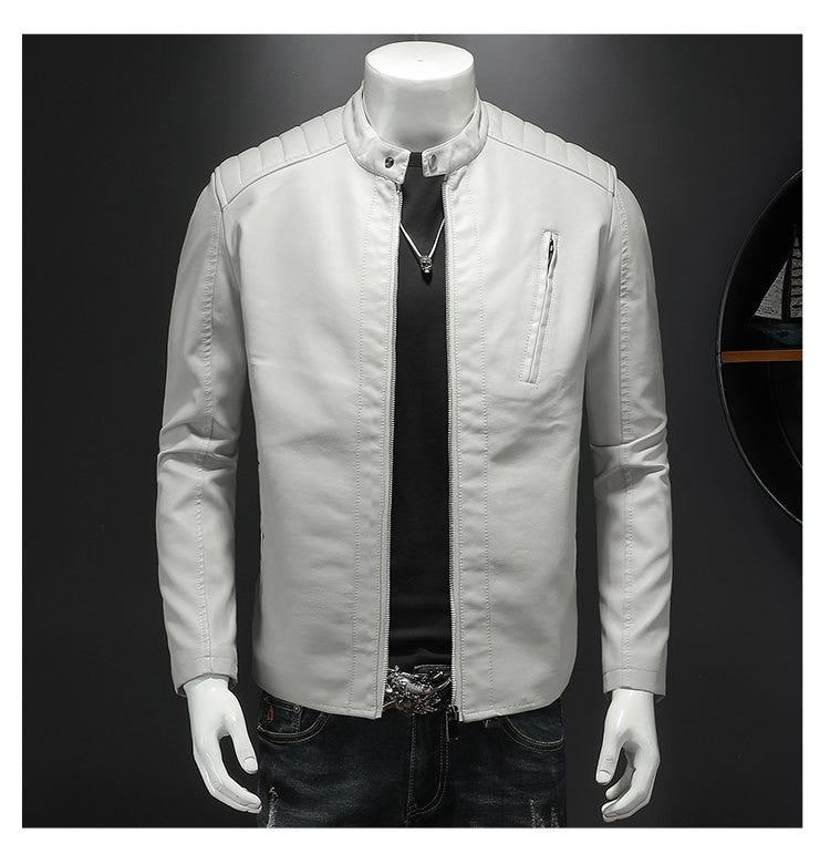 Men White Locomotive Leather Jackets Moto Biker Pu Leather Coats High Quality Male Spring Autumn Slim Leather Jackets Size 5XL