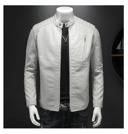 Men White Locomotive Leather Jackets Moto Biker Pu Leather Coats High Quality Male Spring Autumn Slim Leather Jackets Size 5XL
